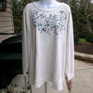 CJBANKS IVORY HEATHERED&TEAL BEADED SWEATSHIRT 2X